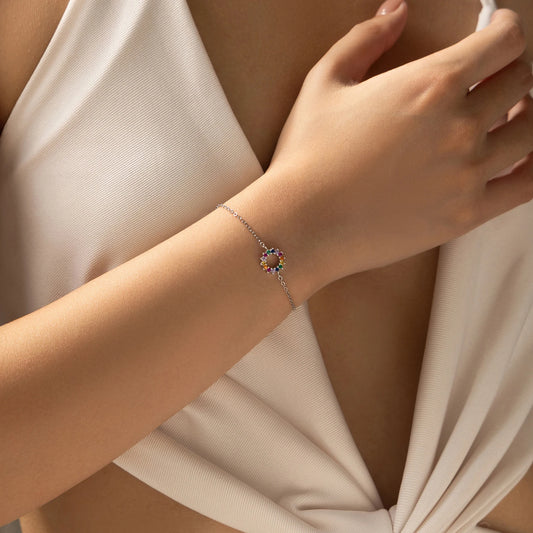 925 Sterling Silber Schmuckset mit buntem Sonnenmotiv – Kette & Armband mit Zirkonsteinen