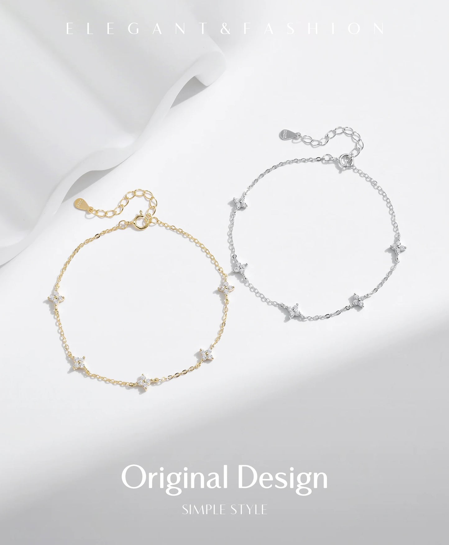 Filigranes Armband aus 925 Sterling Silber mit Zirkonia-Blüten