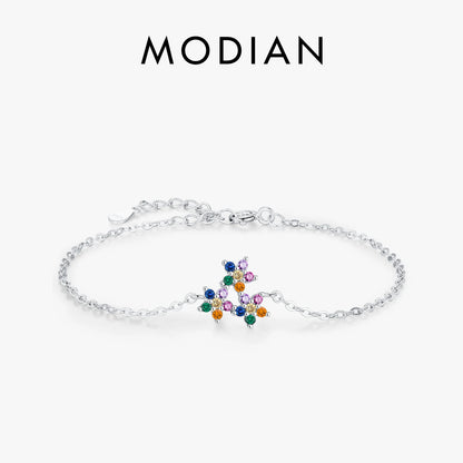 925 Sterling Silber Armband mit bunter Zirkonblüte – filigranes Design für romantische Momente