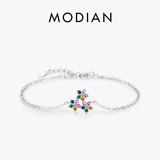 925 Sterling Silber Armband mit bunter Zirkonblüte – filigranes Design für romantische Momente