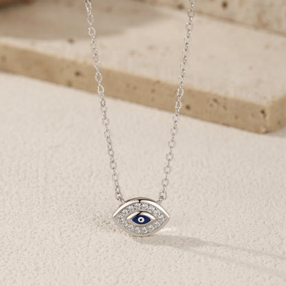 925 Sterling Silber Halskette mit blauem Zirkon-Auge – Symbol für Schutz & Stärke