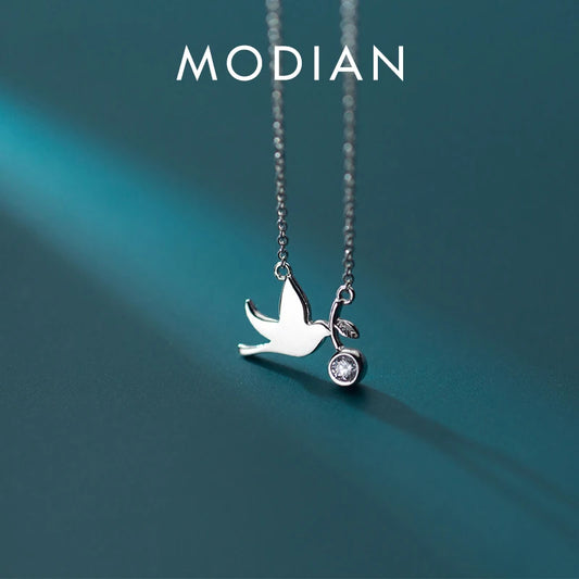 925 Sterling Silber Halskette mit Vogel- und Zirkonia-Anhänger